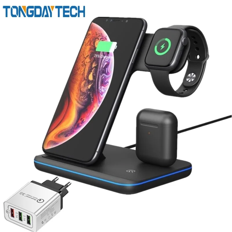 Tongdaytech 15 Вт Qi Быстрое беспроводное зарядное устройство для Iphone X 8 11 Pro быстрая док-станция для зарядки для Apple Airpods Pro Watch 5 4 3 2 1