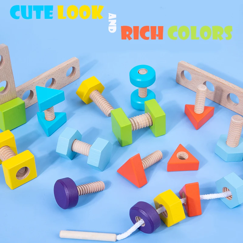 Juguetes de madera Montessori para ni&ntilde;os, combinaci&oacute;n de tornillos de Color, juego de creaci&oacute;n, ayuda a la educaci&oacute;n temprana, imaginaci&oacute;n, habilidad pr&aacute;ctica-1