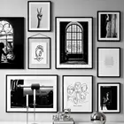 Черно-белая ретро абстрактная живопись окно руки женщина вид сзади живопись скандинавские постеры и принты для письма настенная Печать Искусство