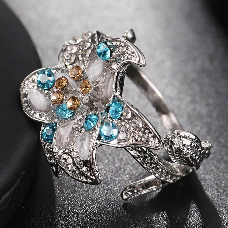 

Rainbow Crystal CZ Flower Rings for Women Fashion Silver Color Engagement Finger Ring Micro Pave Wedding Party Jewelry Gifts