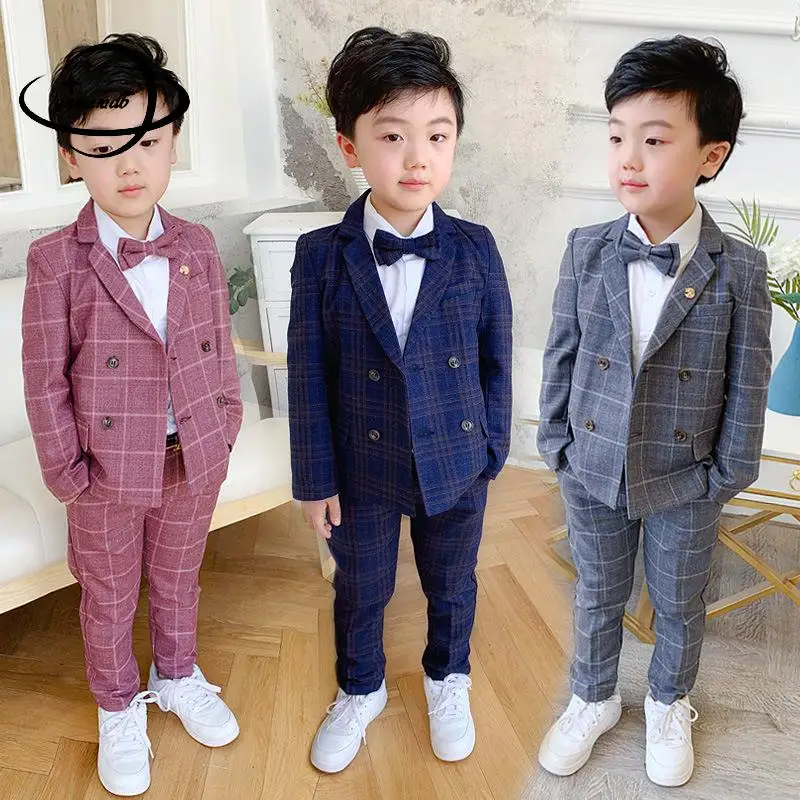 

3-11y Kids Blazers Spring Autumn Boys Casual Suit Jackets Coat+Pants 2pcs Sets Double Breasted Formal Children Clothes Hy101