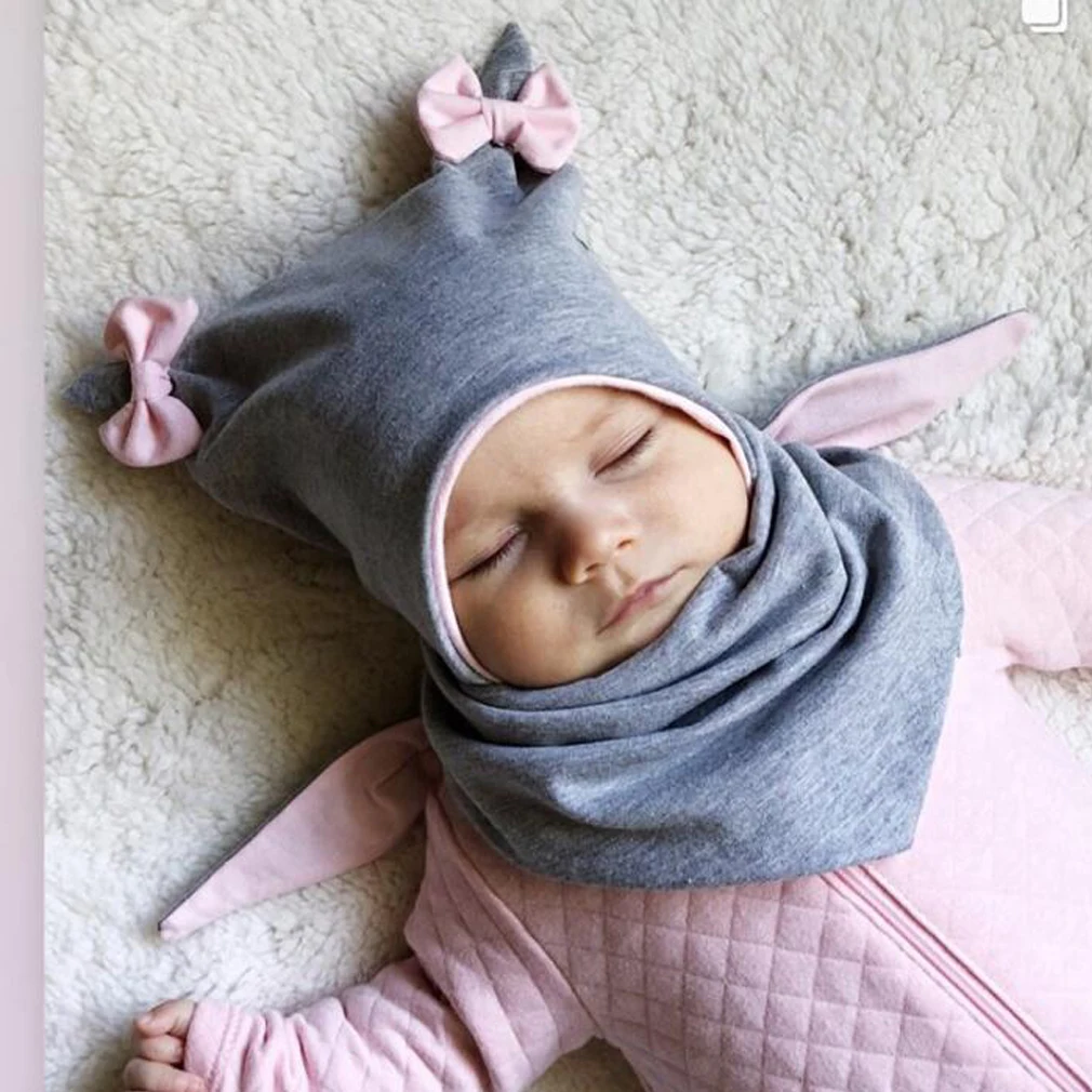 

Double-layer Children's Cotton Bow Hat All Around The Collar Triangle Scarf Horns Headdress Autumn And Winter Bib For Baby New