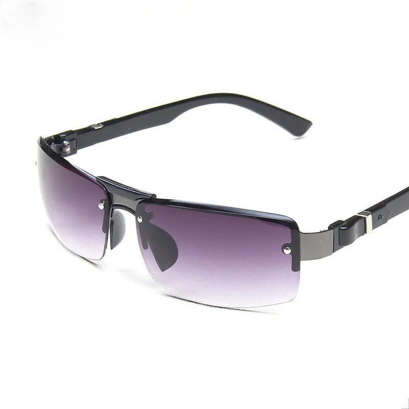 

New Classic Rimless Metal Sunglasses Men Retro Brand Sport Sunglasses Double Bridge Gradient Grey Lenses Driving Fishing Glasses