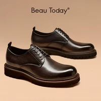 men derby shoes genuine calfskin leather waxing polished round toe thick sole quality fashion office handmade beautoday 55503