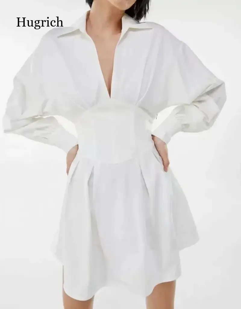 

Женское платье 2021 Плиссированное Платье-рубашка со шнуровкой на талии Повседневная Женская длинная юбка женское белое платье костюм мини-ю...