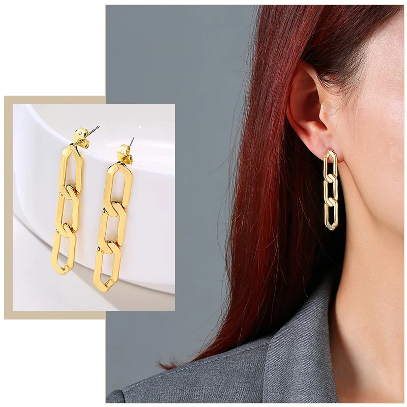 

Simple Cable Chain Dangle Earrings for Women,Cuban Chain Drop,Minimalist Lady Party Jewelry,Daily Street Wear Accessory