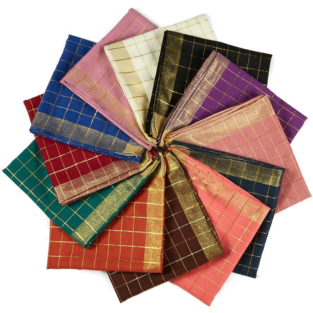 Квадратный платок на голову с золотистым люрексом проверенное покрытие для