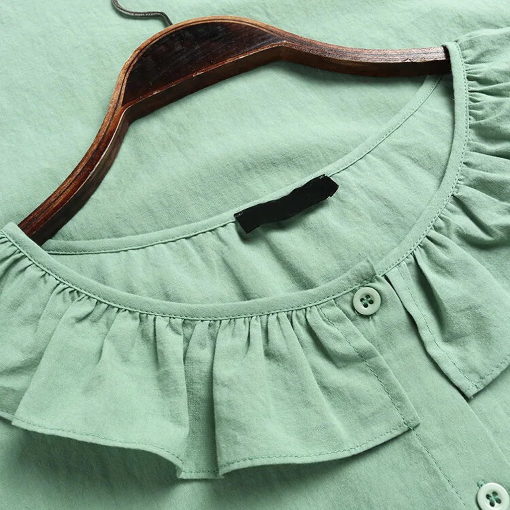 Однотонные женские блузки CHAMSGEND летние топы женская льняная рубашка с коротким