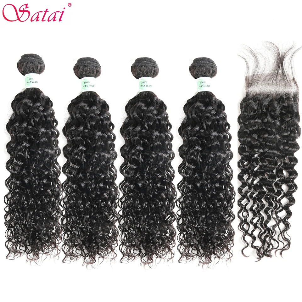 Волнистые волосы Satai 4 пучка с закрытыми волосами 100% натуральные бразильские без