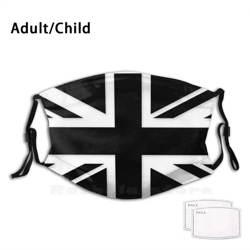 Черно-белая маска с флагом Великобритании и Джека для лица против пыли взрослых