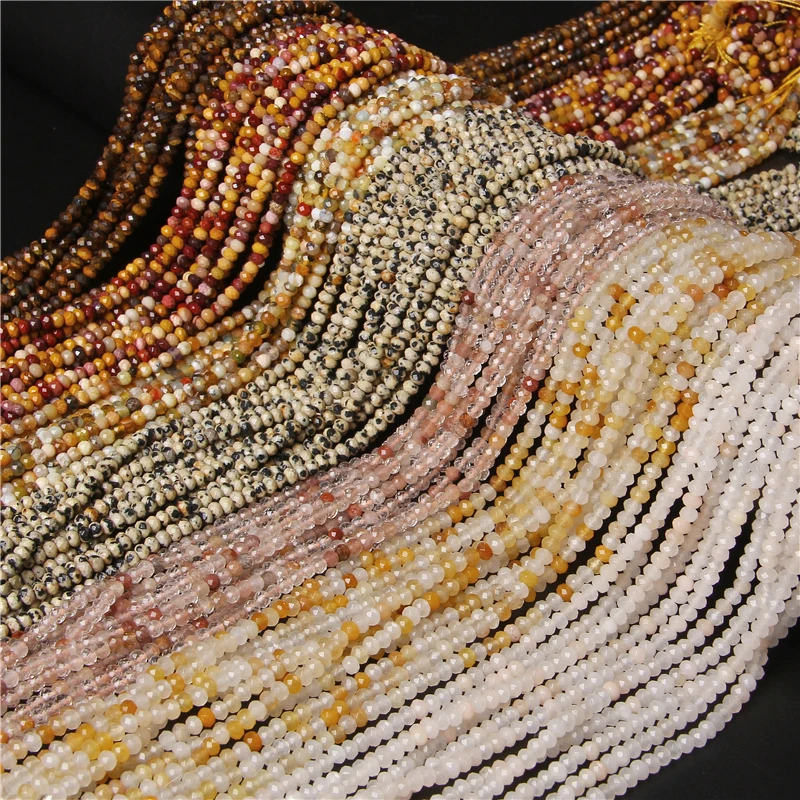 Граненые плоские бусины 3x4 мм натуральные небольшие из свободного камня для