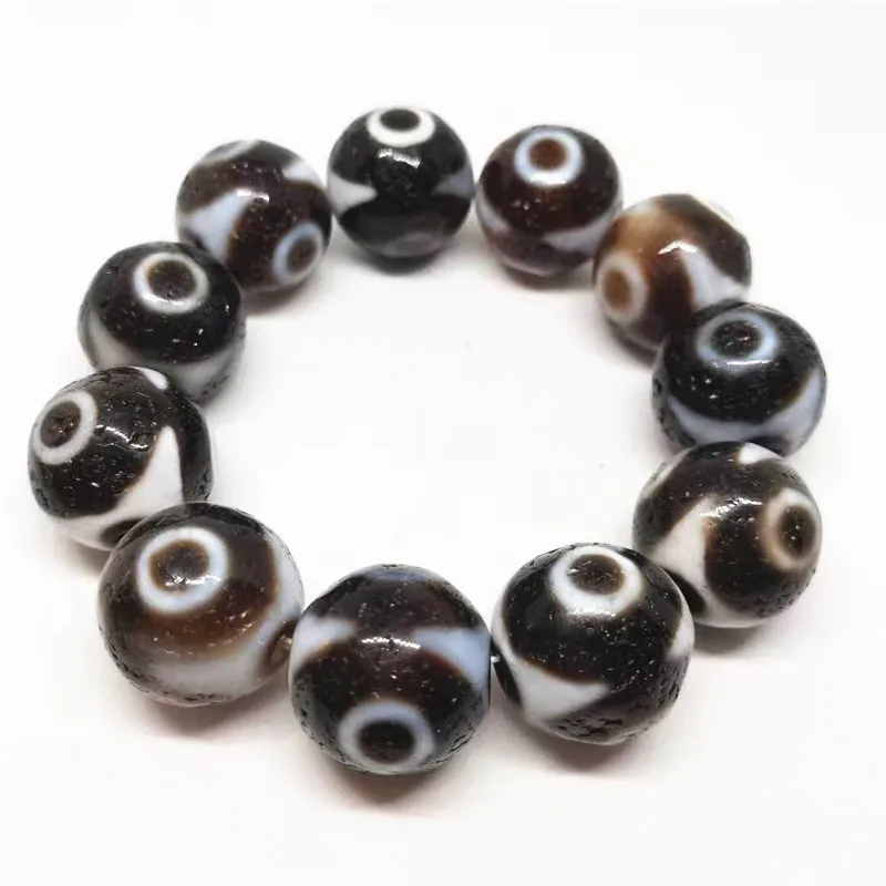 

3 Eyes Totem 20mm Black and White Color Natural Old Agate Dzi Ji Beads Bracelet Powerful Amulet Collectible