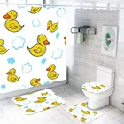 Маленькая желтая утка душ занавеска Туалет крышка ванная ковер наволочка 34 шт полиэстер водонепроницаемый Душ занавеска