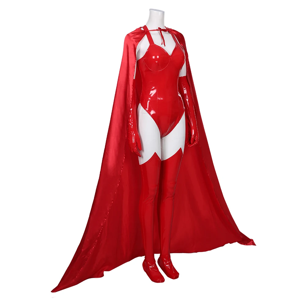 Wanda Vision Scarlet Witch Maximoff косплей костюм сексуальный красный комбинезон плащ маска