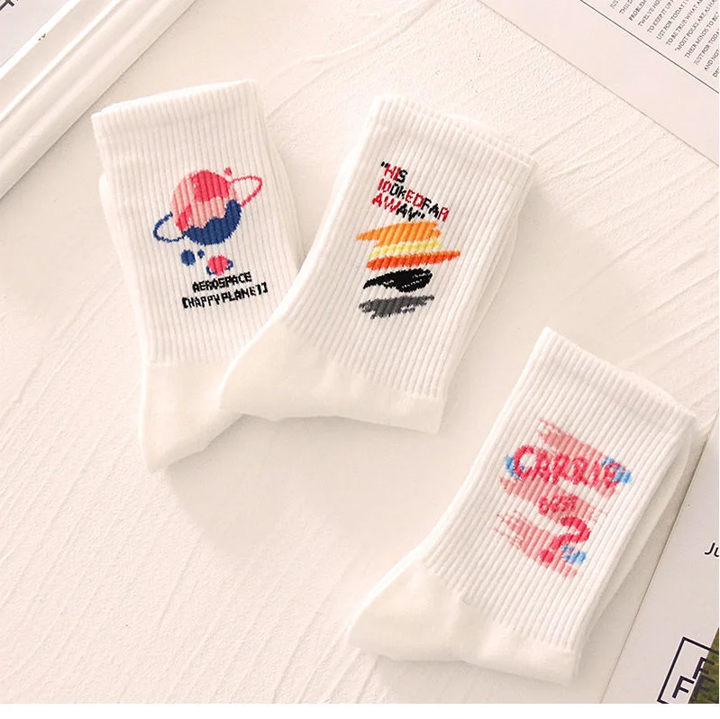 Harajuku cartoon woman socks gradient love blue smiley face tie-dye solid color white bottom fashion personality sports socks