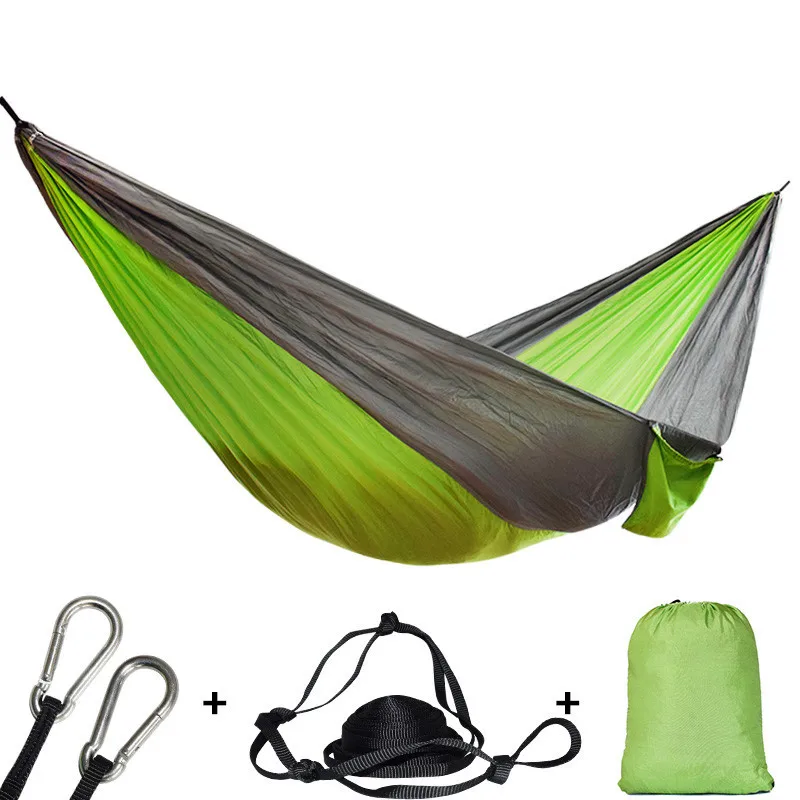 

Single Double Hammock Adult Outdoor Backpacking Travel Survival Hunting Sleeping Bed Portable With 2 Straps 2 Carabiner