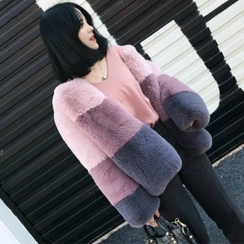 Искусственная кожа разноцветная полосатая куртка-бомбер из искусственного меха