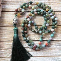 6mm indian agate gemstone 108 beads tassel mala necklace classic spiritua buddhism wristband spirituality meditation