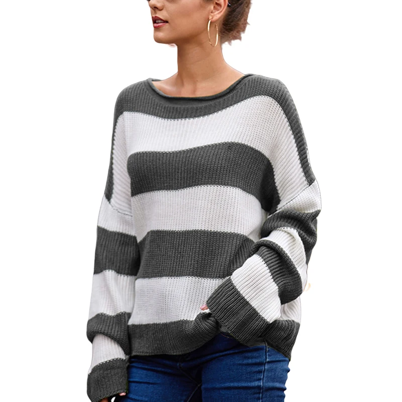 

Womens Sweaters Long Sleeve Crew Neck Striped Color Block Pullover Sweater Comfy Loose Knit Sweater Jumper Tops