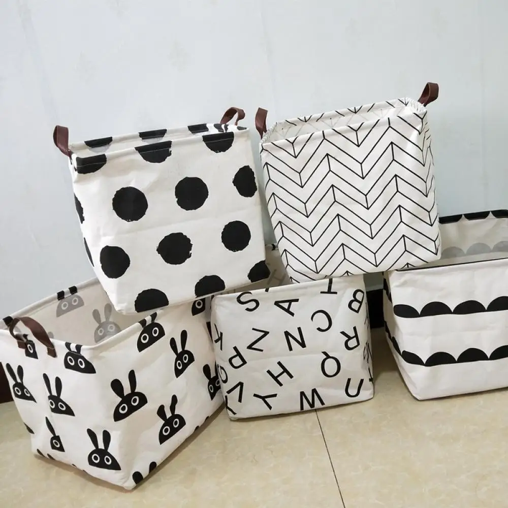 

Big Sale Household Storage Baskets Fashion Black Pattern Handheld Home Clothes Toys Books Holder Storage Bag Sundries Organizer