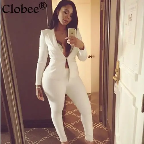 Новинка весны 2020 Официальный женский костюм белый комплект из двух предметов