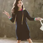 Синие джинсовые детские футболки, платья для девочек на весну и осень, платье для девочек, одежда для подростков, Детская школьная одежда с капюшоном, 2022