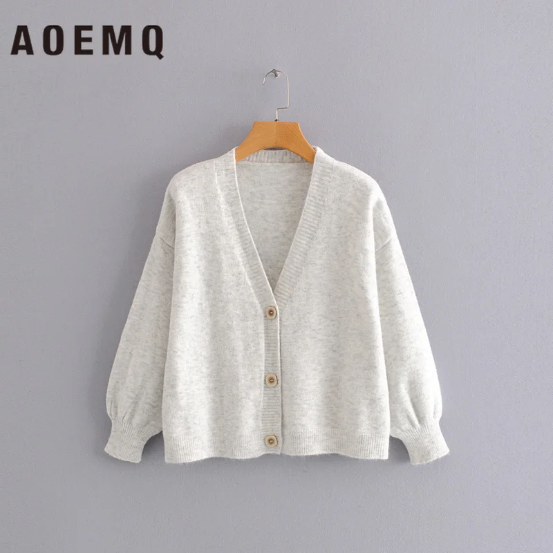AOEMQ Casual Sweaters Sweet Japan Candy Color Puff Sleeve Girl Outwear Winter Cardigan Birthday Present |