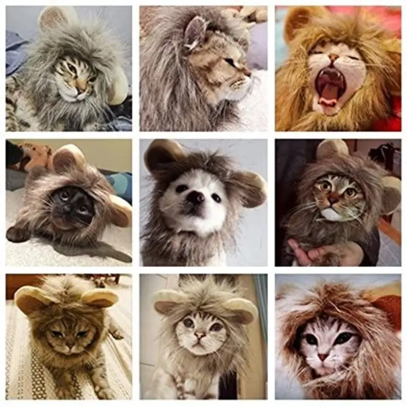 

Cat Headdress Wig Hat Pet Cats Hood Puppy Lion Hood Emulation Lions Hair Mane Ears Head Cap Halloween Party Festival Costume