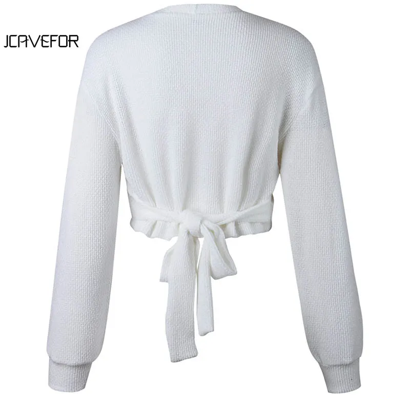 Autumn Winter Sweaters Tops Loose Slim Sweater Pullover Casual Solid Fashion White Long Sleeve V-neck Women Clothing Sexy | Женская