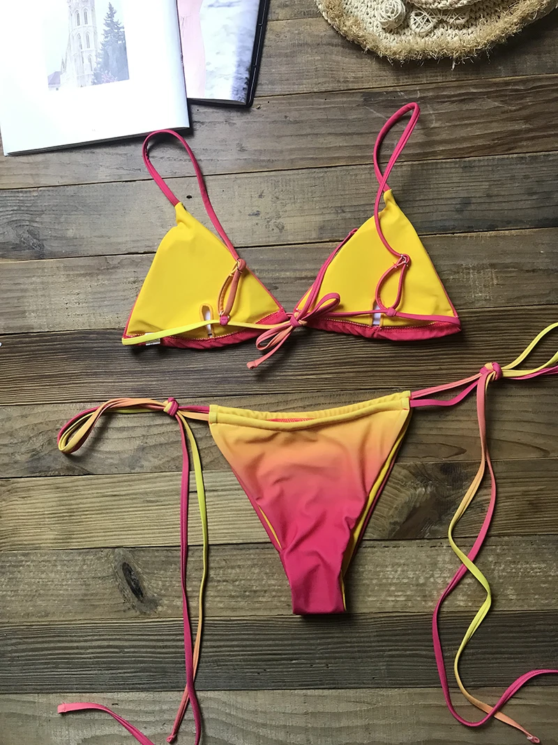 Сексуальный градиентное бикини комплект Бандаж микро 2021 женский s накидка