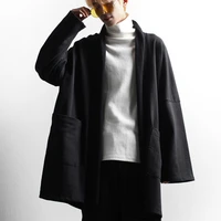 mens coat spring and autumn style black medium length loose cardigan mens top youth fashion hip hop dark