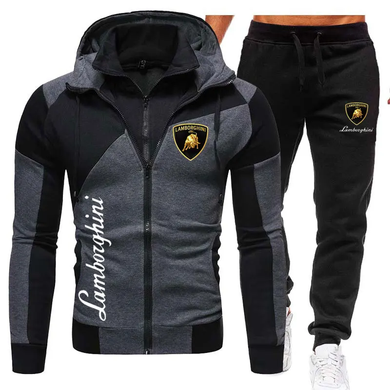 

2021 Tracksuit Men 2 Pieces Set Sweatshirt + Sweatpants Sportswear Zipper Hoodies Casual Mens Clothing Ropa Hombre Size M-3XL