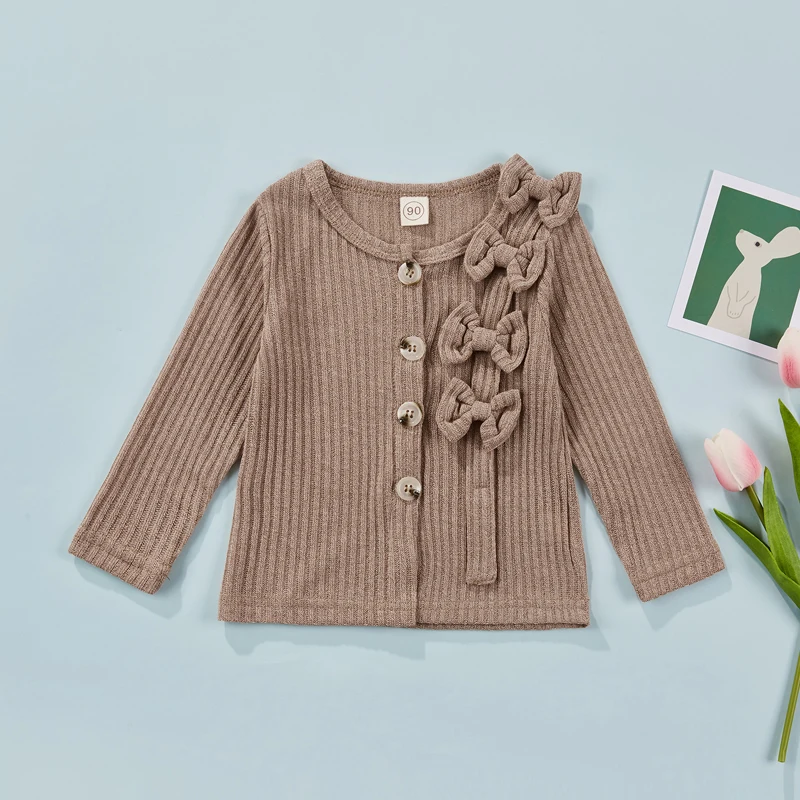 

Топы с длинным рукавом для младенцев, с бантом, милый стиль, однобортная Повседневная однотонная весенняя одежда