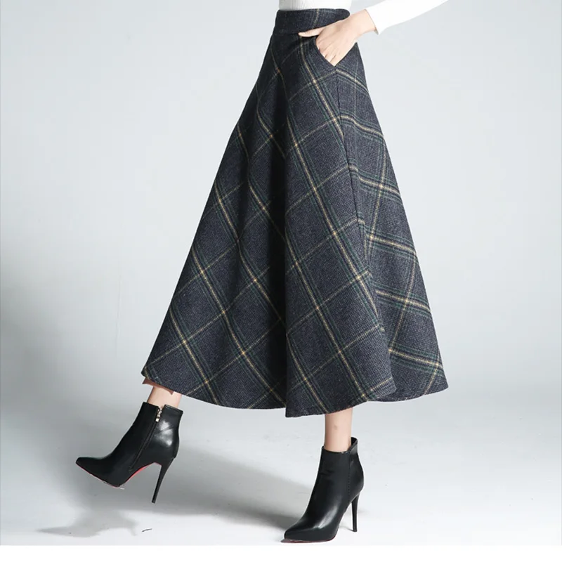 Зимние теплые шерстяные длинные юбки с высокой талией женская модная уличная