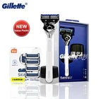 Бритва Gillette, оригинальная Безопасная бритва с подставкой для чувствительной кожи, с ручкой и сменными лезвиями