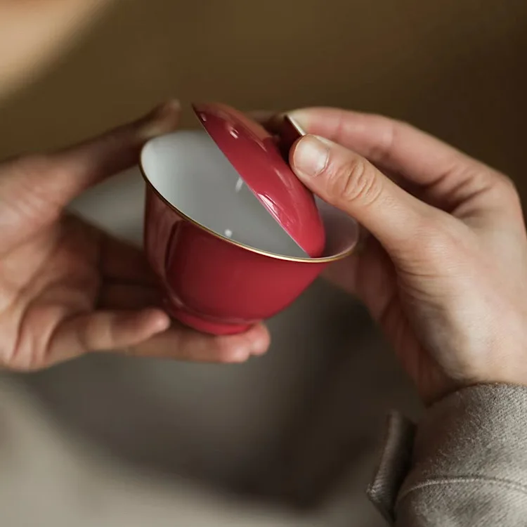 Se oculta en el exterior, carmine tueen yongzheng, solo tres tazones de t&eacute;, jingdezhen, t&eacute; de cer&aacute;mica hecho a mano-3