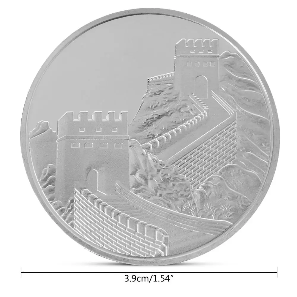 Памятная монета Великая стена и храм неба из Китая с серебряным покрытием