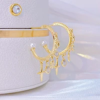 14k real gold temperament shine star women earring inlaid pearl zircon stud earrings wedding engagement accessories pendant