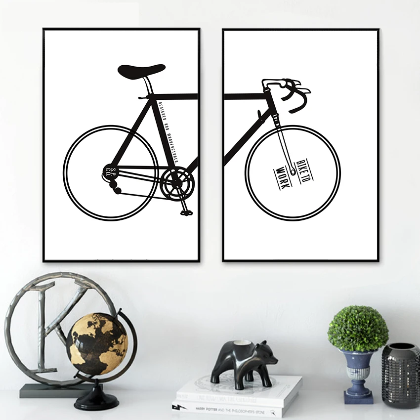 

Minimalist Black And White Bicycle Poster Abstract Cartoon Bike Canvas Painting Hd Print Wall Art Picture For Living Room Decor