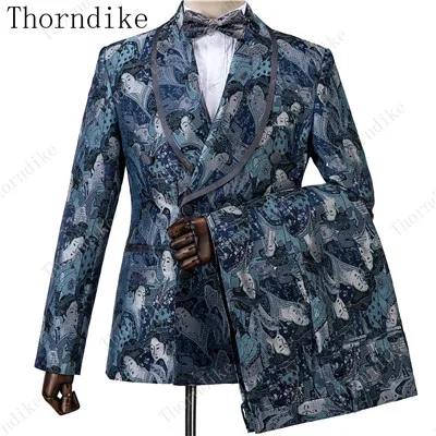 24 Thorndike куртка брюки жилет свадебное платье костюмы китайский стиль жаккардовые деловые мужские классические высококачественные костюмы на заказ - Цвет: 24