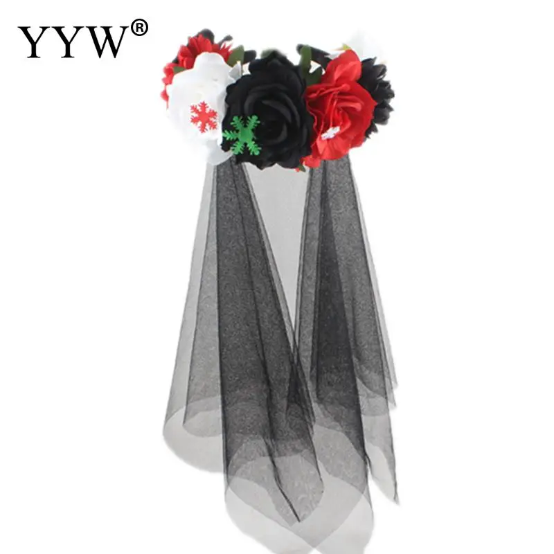 Свадебная гирлянда Роза цветок повязка на голову с Crape аксессуары для волос