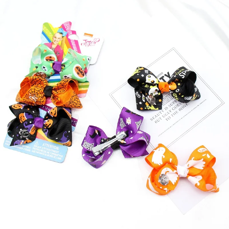 

Cheer Bows Halloween JOJO Hair Clips Bow For Girls Cartoon Ghost Pumpkin Spider Web Children Hairpin Kids Party Hair Accessories