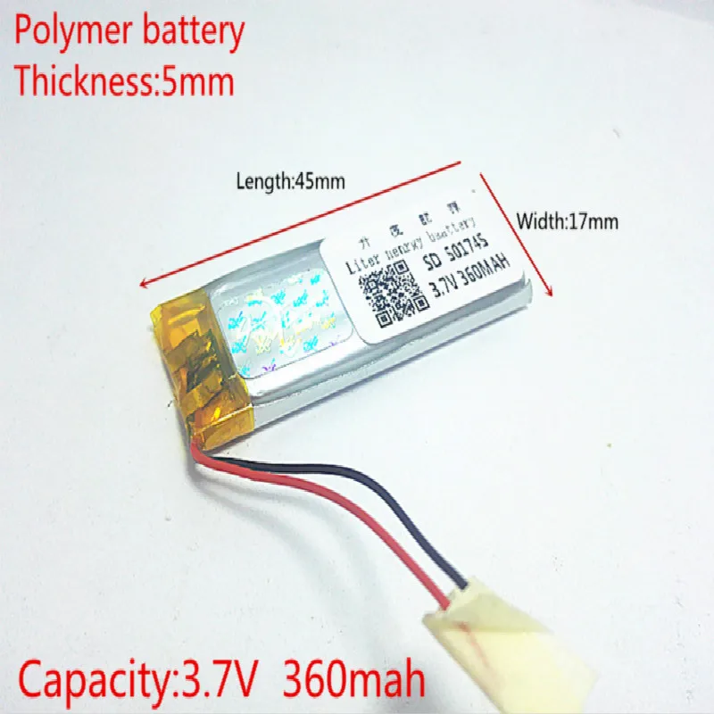 

3.7V 360mAh 501745 Lithium Polymer Li-Po li ion Rechargeable Battery cells For Mp3 MP4 MP5 GPS mobile bluetooth