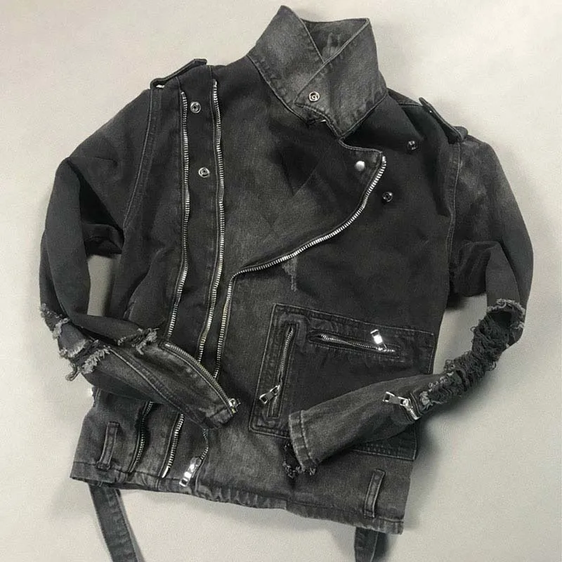 Mcikkny Для Мужчин's Марка NEW Fashion Hi Street спортивные куртки для девочек-подростков модные рваные и потёртые мотоцикл Джинсовые куртки мужская верхняя одежда черного цвета