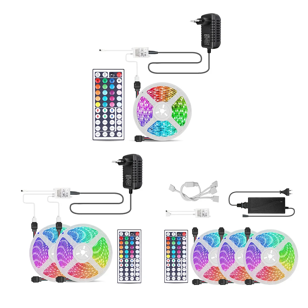 

Гибкая лента RGB SMD2835, 5 м, 10 м, 15 м, Светодиодная лента постоянного тока 12 В, Диодная лента, совместимая с Bluetooth, дистанционное управление через п...