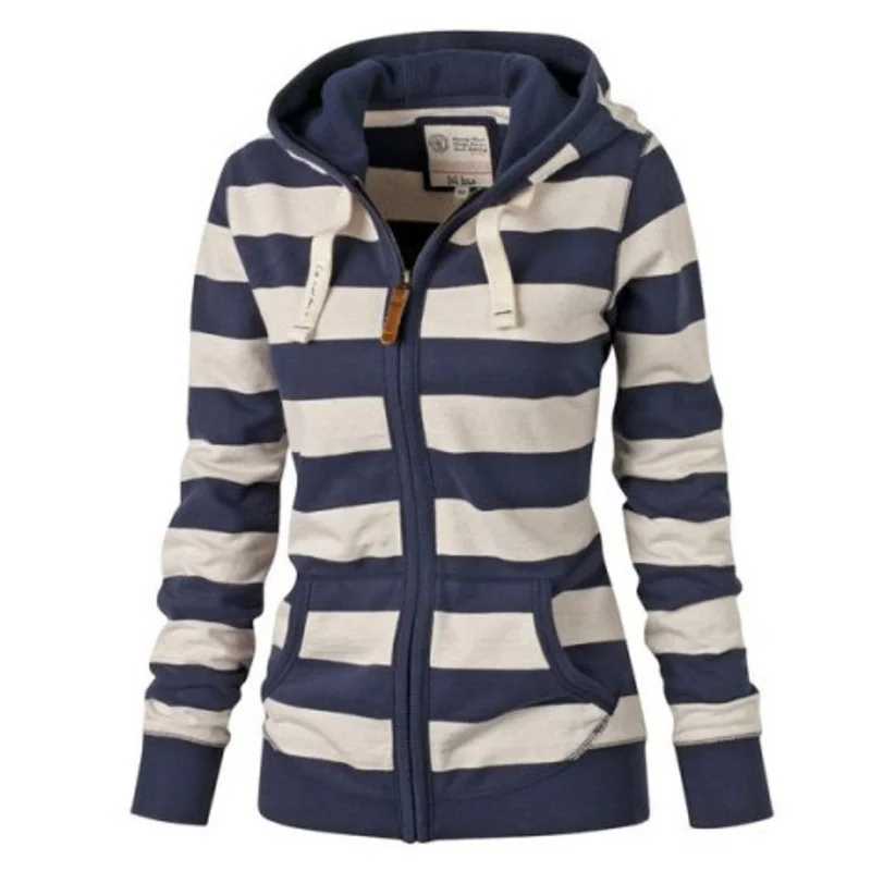 2021 женский свитер в полоску с капюшоном на осень и зиму длинными рукавами
