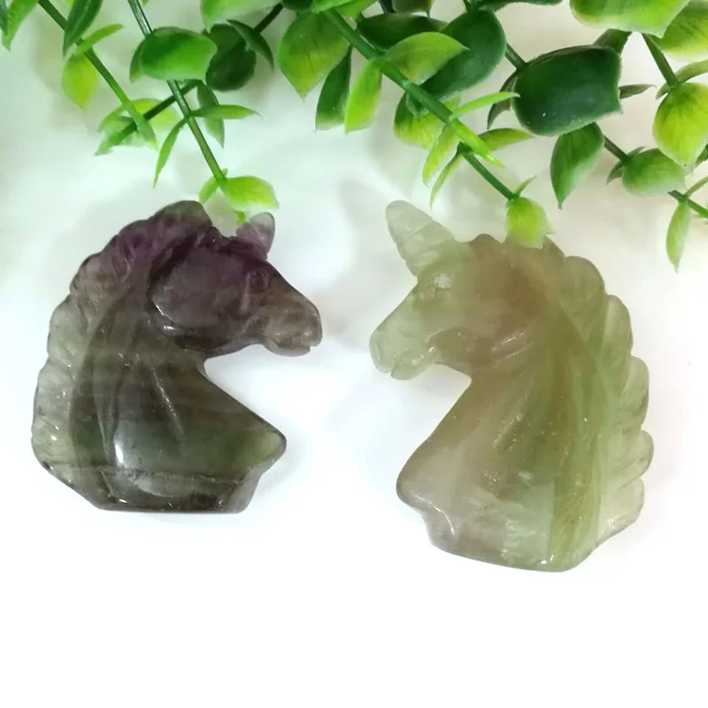 

Natural Green Fluorite Unicorn Carved Crystal Animal Figurine Rose Quartz Pink Gift Healing Jasper Wicca Stone Decor