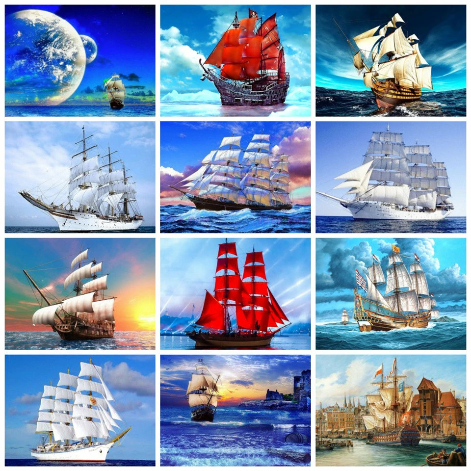 

5D DIY Square Diamond Painting Ship Diamond Embroidery Full Display Scenery Diamond Mosaic Cross Stitch Picture of Rhinestone