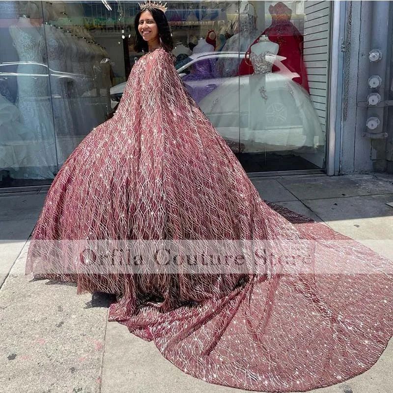 Фото ORFILA бордовое блестящее бальное платье Quinceanera платья с деформацией индивидуальное кружевное платье с блестками Sweet 16, праздничная одежда №2