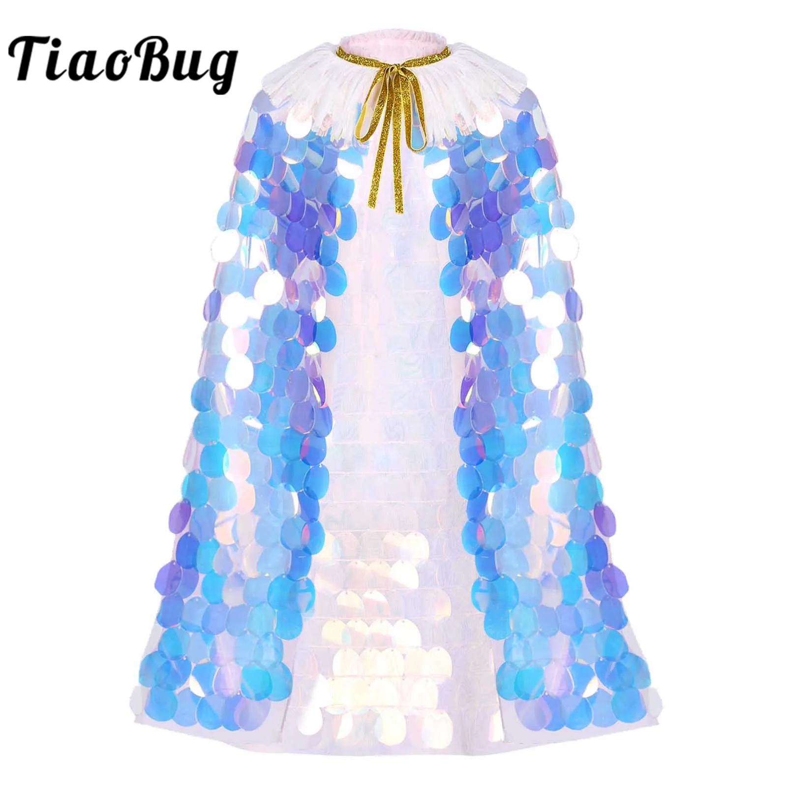

Kids Girls Dazzling Scale Shaped Sequin Cloak Shiny Gold Lacing Princess Cape for Cosplay Costume Cover Ups Party Wrap Shawls